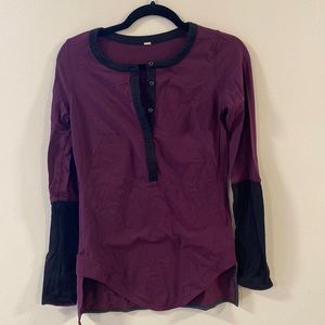 EUC - Rare lululemon wine and black long sleeve Henley with thumb holes